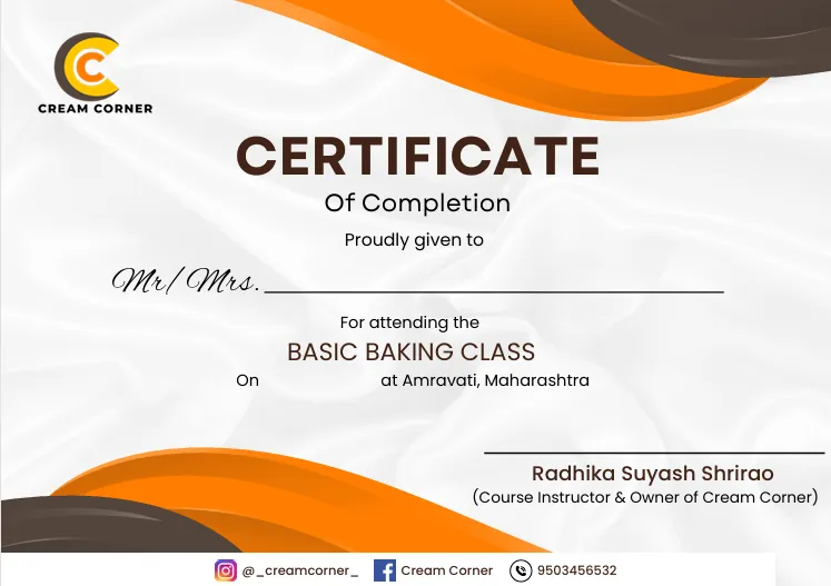 Cream Corner Certificate of Completion