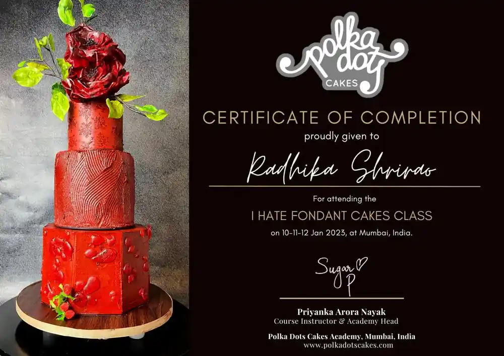 Polka Dots Cakes Academy - Fondant Cakes Class Certificate